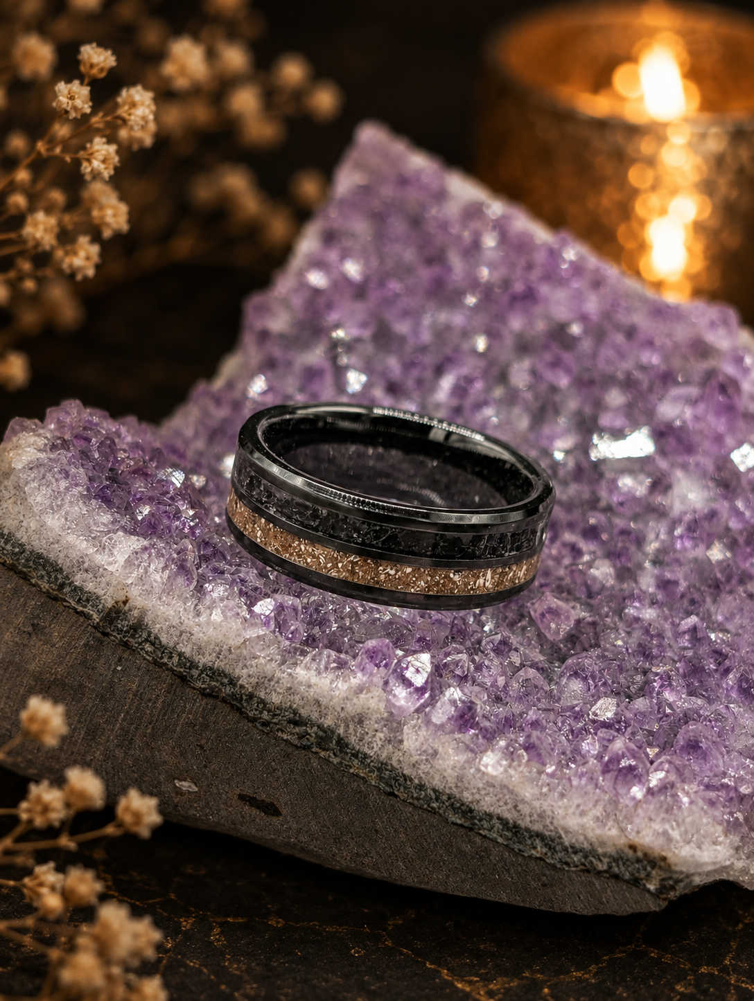 Dual Channel Black Ceramic Amethyst 8mm